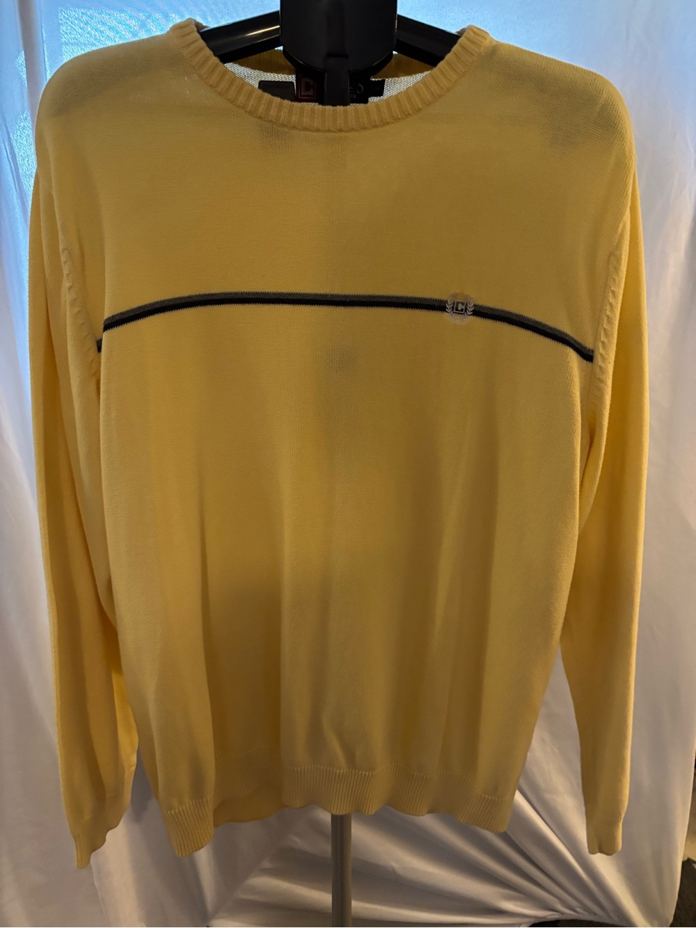 Chaps Men's Yellow Crewneck Sweater with Black Chest Stripe